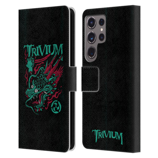 Trivium Graphics Screaming Dragon Leather Book Wallet Case Cover For Samsung Galaxy S24 Ultra 5G