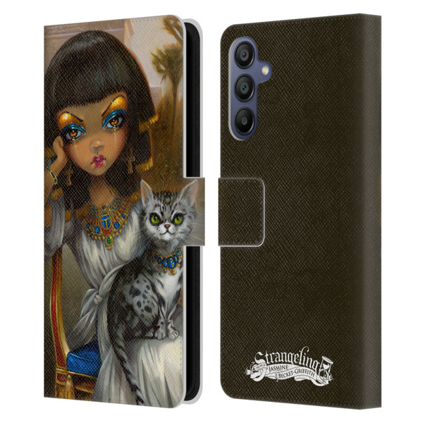 Strangeling Art Egyptian Girl with Cat Leather Book Wallet Case Cover For Samsung Galaxy A15