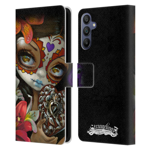 Strangeling Art Day of Dead Heart Charm Leather Book Wallet Case Cover For Samsung Galaxy A15