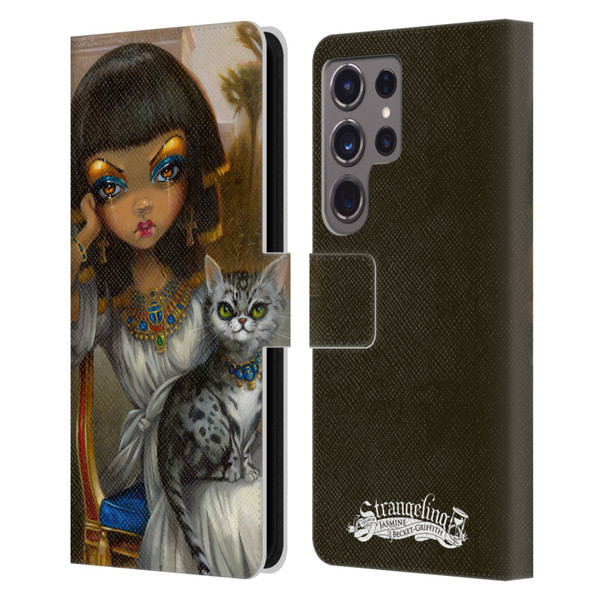 Strangeling Art Egyptian Girl with Cat Leather Book Wallet Case Cover For Samsung Galaxy S24 Ultra 5G