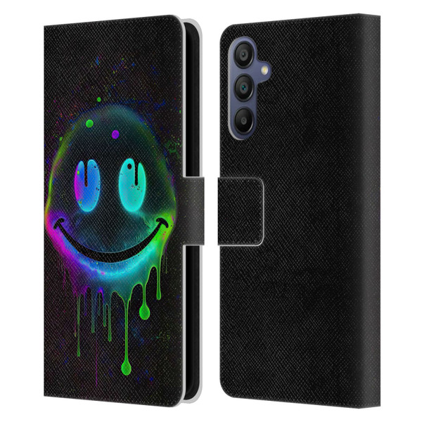 Wumples Cosmic Arts Drip Smiley Leather Book Wallet Case Cover For Samsung Galaxy A15