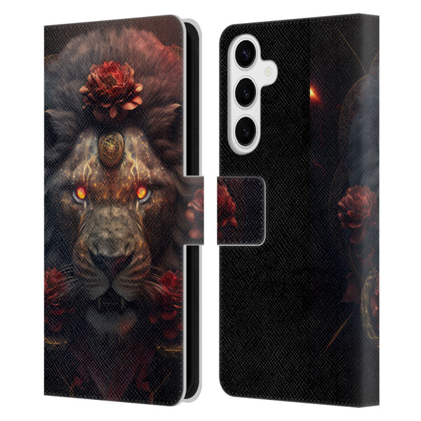 Spacescapes Floral Lions Crimson Pride Leather Book Wallet Case Cover For Samsung Galaxy S24+ 5G
