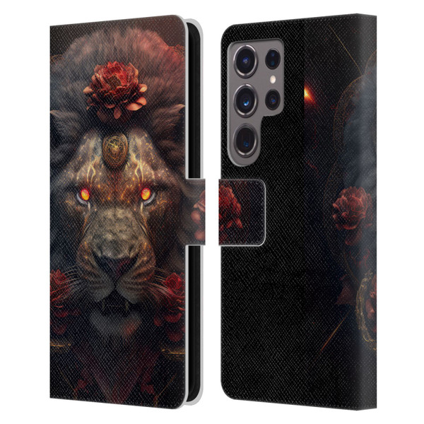 Spacescapes Floral Lions Crimson Pride Leather Book Wallet Case Cover For Samsung Galaxy S24 Ultra 5G