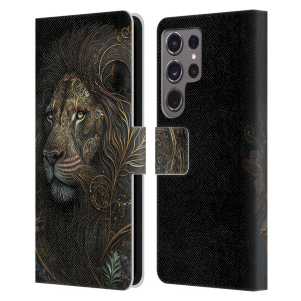 Spacescapes Floral Lions Golden Bloom Leather Book Wallet Case Cover For Samsung Galaxy S24 Ultra 5G