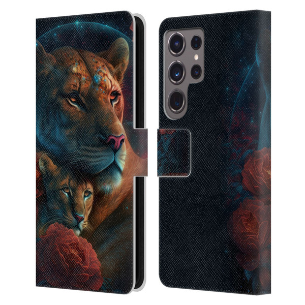 Spacescapes Floral Lions Star Watching Leather Book Wallet Case Cover For Samsung Galaxy S24 Ultra 5G