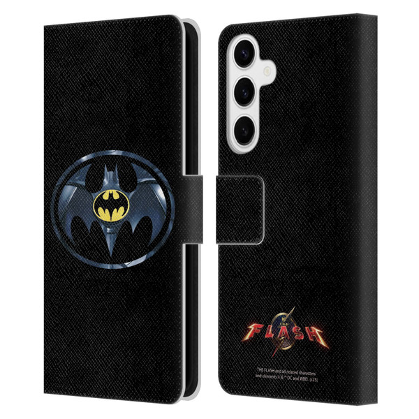 The Flash 2023 Graphics Black Batman Logo Leather Book Wallet Case Cover For Samsung Galaxy S24+ 5G