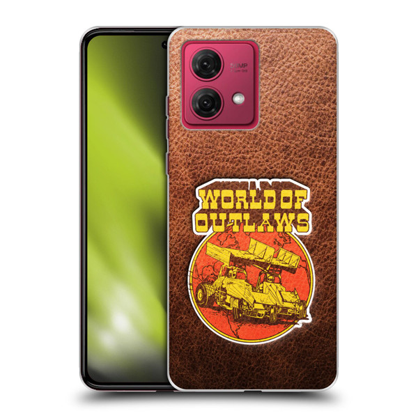 World of Outlaws Western Graphics Sprint Car Leather Print Soft Gel Case for Motorola Moto G84 5G