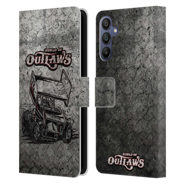 World of Outlaws Western Graphics Sprint Car Leather Book Wallet Case Cover For Samsung Galaxy A15