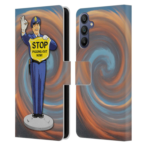 Larry Grossman Retro Collection Stop Pigging Out Leather Book Wallet Case Cover For Samsung Galaxy A15