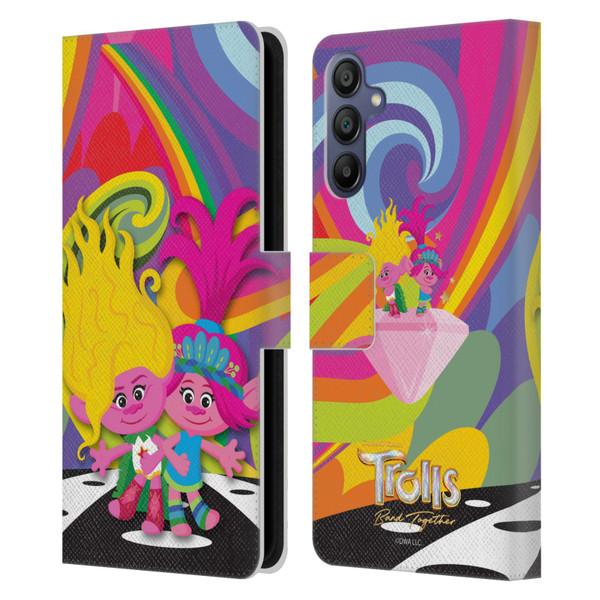 Trolls 3: Band Together Art Poppy And Viva Leather Book Wallet Case Cover For Samsung Galaxy A15