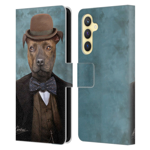 Anthony Christou Art Sir Edmund Bulldog Leather Book Wallet Case Cover For Samsung Galaxy S23 FE 5G