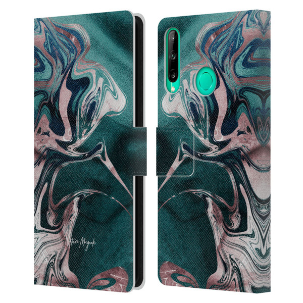 Nature Magick Luxe Gold Marble Metallic Teal Leather Book Wallet Case Cover For Huawei P40 lite E