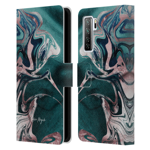 Nature Magick Luxe Gold Marble Metallic Teal Leather Book Wallet Case Cover For Huawei Nova 7 SE/P40 Lite 5G