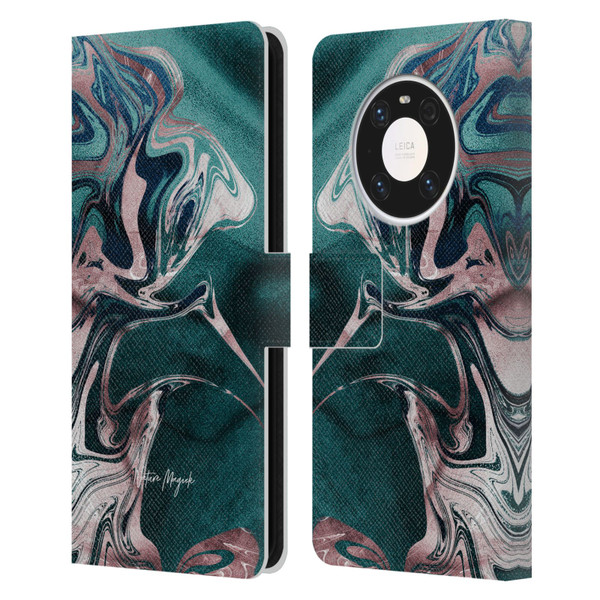 Nature Magick Luxe Gold Marble Metallic Teal Leather Book Wallet Case Cover For Huawei Mate 40 Pro 5G
