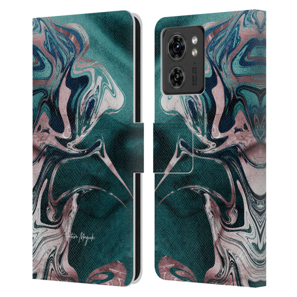 Nature Magick Luxe Gold Marble Metallic Teal Leather Book Wallet Case Cover For Motorola Moto Edge 40