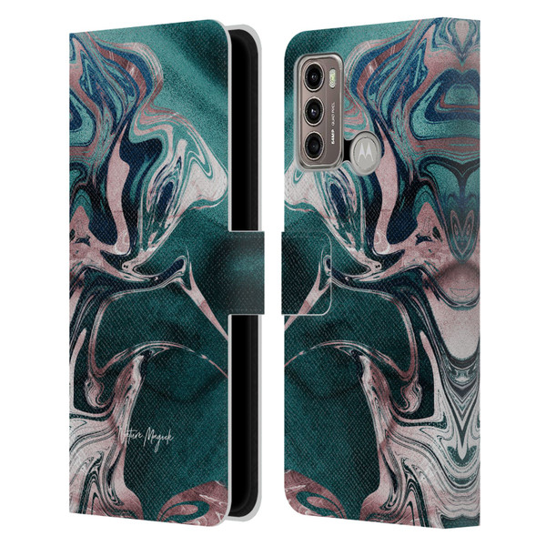 Nature Magick Luxe Gold Marble Metallic Teal Leather Book Wallet Case Cover For Motorola Moto G60 / Moto G40 Fusion