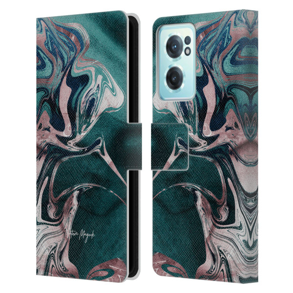 Nature Magick Luxe Gold Marble Metallic Teal Leather Book Wallet Case Cover For OnePlus Nord CE 2 5G