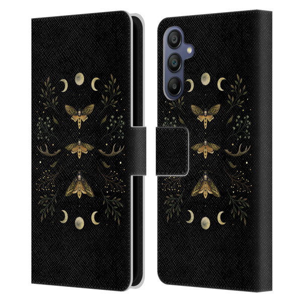 Episodic Drawing Illustration Animals Death Head Moth Night Leather Book Wallet Case Cover For Samsung Galaxy A15