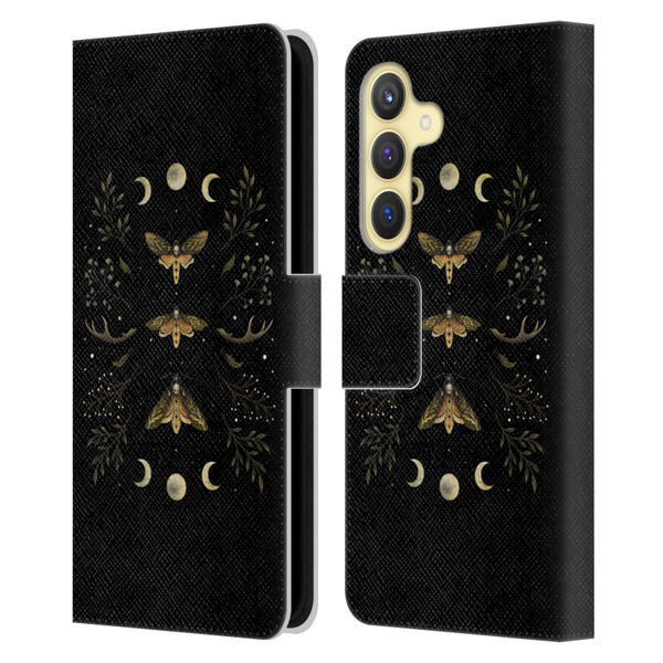 Episodic Drawing Illustration Animals Death Head Moth Night Leather Book Wallet Case Cover For Samsung Galaxy S24 5G