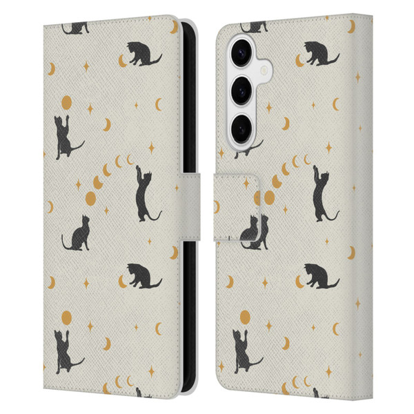 Episodic Drawing Pattern Cat And Moon Leather Book Wallet Case Cover For Samsung Galaxy S24+ 5G