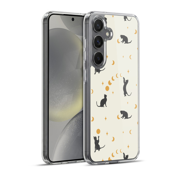 Episodic Drawing Pattern Cat And Moon Soft Gel Case for Samsung Galaxy S24+ 5G & MagSafe