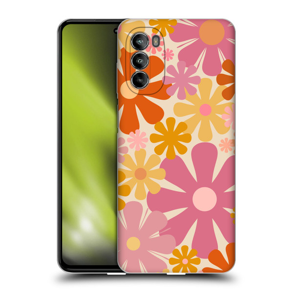 Kierkegaard Design Studio Retro Abstract Patterns Pink Orange Thulian Flowers Soft Gel Case for Motorola Moto G82 5G