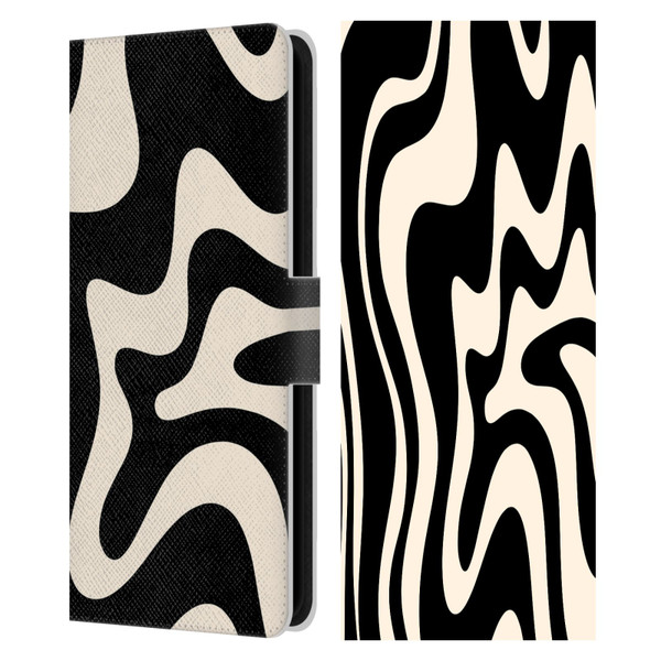 Kierkegaard Design Studio Retro Abstract Patterns Black Almond Cream Swirl Leather Book Wallet Case Cover For Samsung Galaxy S23 FE 5G