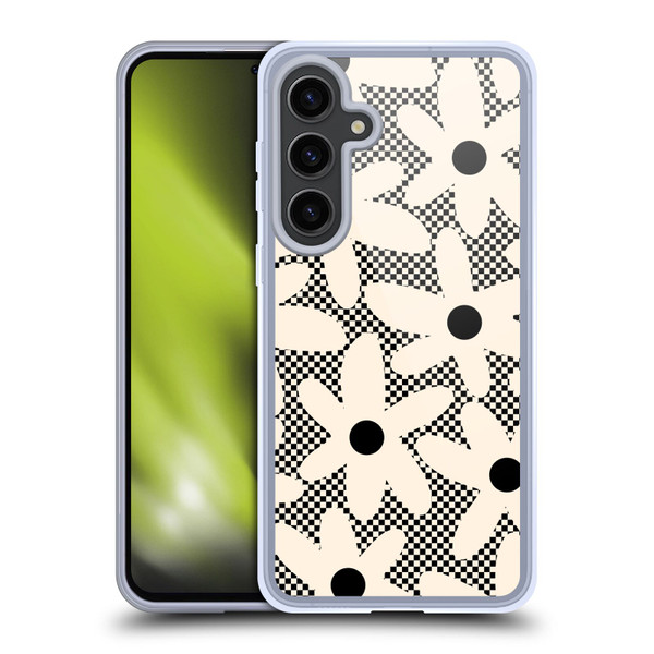 Kierkegaard Design Studio Retro Abstract Patterns Daisy Black Cream Dots Check Soft Gel Case for Samsung Galaxy S24+ 5G