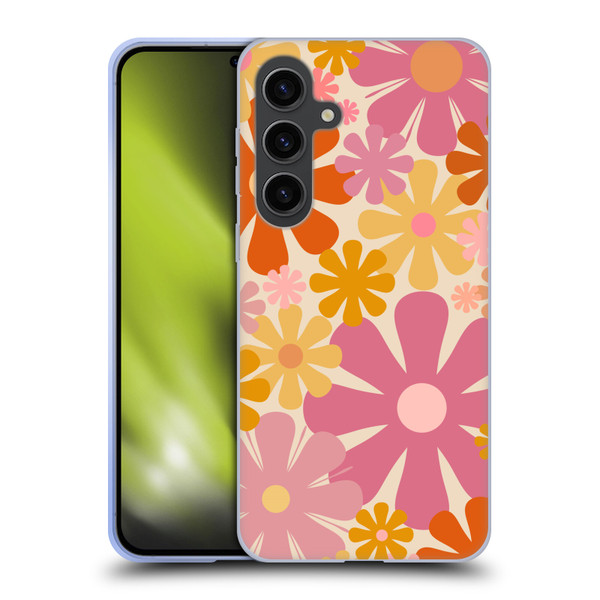 Kierkegaard Design Studio Retro Abstract Patterns Pink Orange Thulian Flowers Soft Gel Case for Samsung Galaxy S24+ 5G