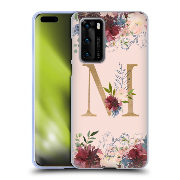 Nature Magick Flowers Monogram Rose Gold 1 Letter M Soft Gel Case for Huawei P40 5G