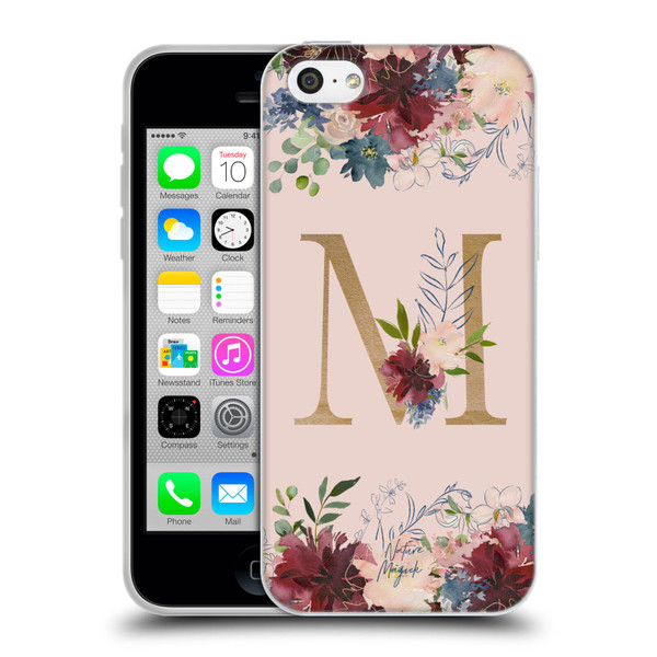 Nature Magick Flowers Monogram Rose Gold 1 Letter M Soft Gel Case for Apple iPhone 5c