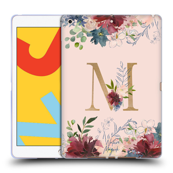 Nature Magick Flowers Monogram Rose Gold 1 Letter M Soft Gel Case for Apple iPad 10.2 2019/2020/2021