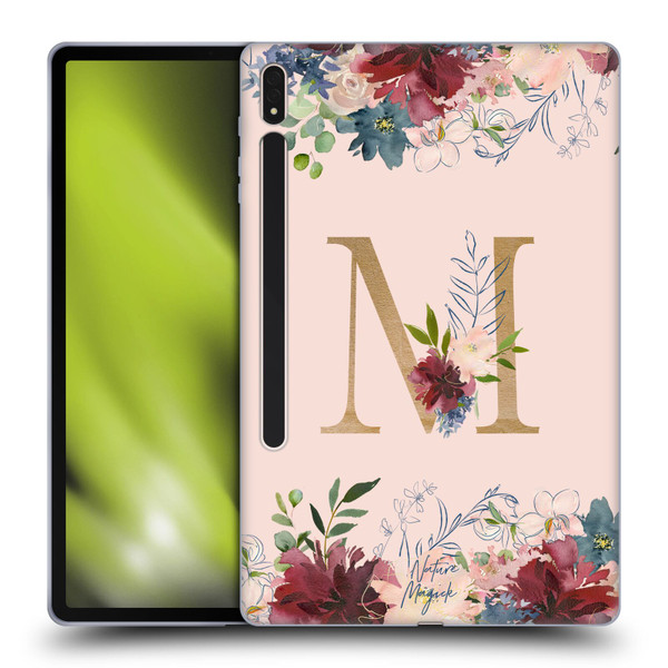 Nature Magick Flowers Monogram Rose Gold 1 Letter M Soft Gel Case for Samsung Galaxy Tab S8 Plus