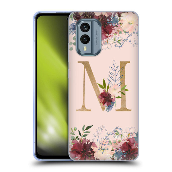 Nature Magick Flowers Monogram Rose Gold 1 Letter M Soft Gel Case for Nokia X30