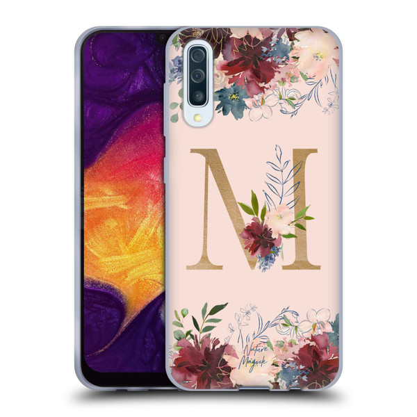 Nature Magick Flowers Monogram Rose Gold 1 Letter M Soft Gel Case for Samsung Galaxy A50/A30s (2019)
