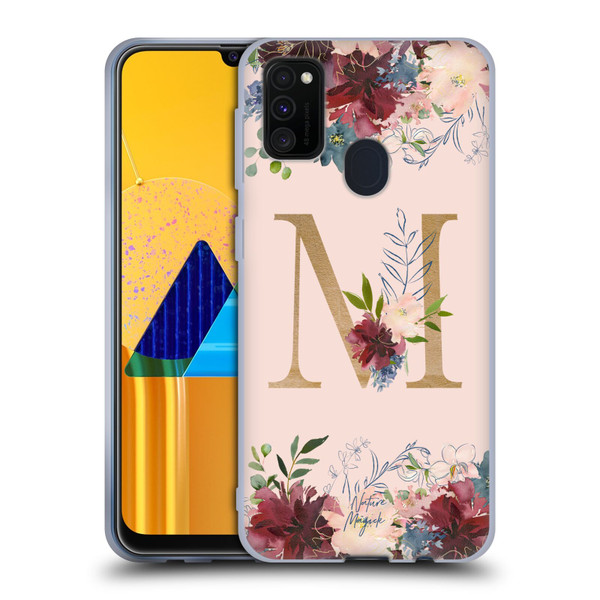 Nature Magick Flowers Monogram Rose Gold 1 Letter M Soft Gel Case for Samsung Galaxy M30s (2019)/M21 (2020)