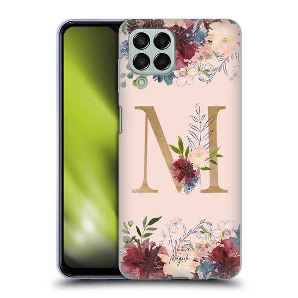 Nature Magick Flowers Monogram Rose Gold 1 Letter M Soft Gel Case for Samsung Galaxy M33 (2022)