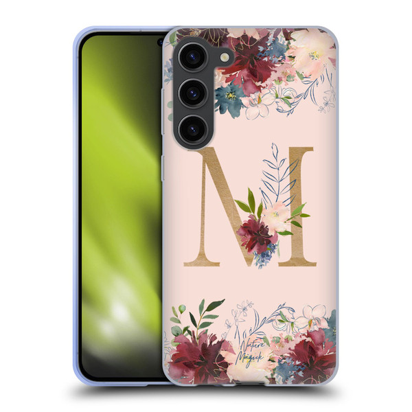 Nature Magick Flowers Monogram Rose Gold 1 Letter M Soft Gel Case for Samsung Galaxy S23+ 5G