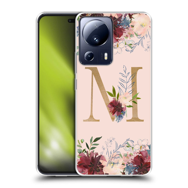 Nature Magick Flowers Monogram Rose Gold 1 Letter M Soft Gel Case for Xiaomi 13 Lite 5G