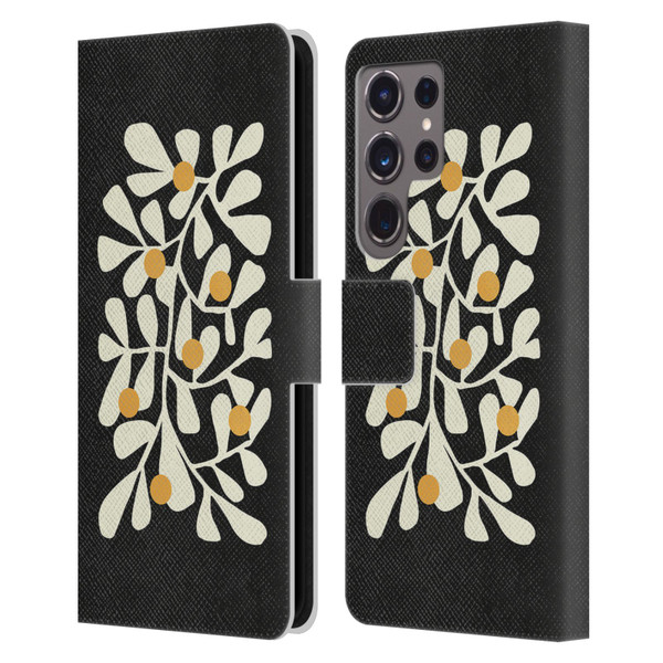 Ayeyokp Plant Pattern Summer Bloom Black Leather Book Wallet Case Cover For Samsung Galaxy S24 Ultra 5G