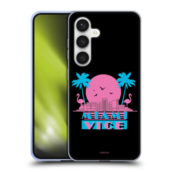 Miami Vice Graphics Sunset Flamingos Soft Gel Case for Samsung Galaxy S24 5G