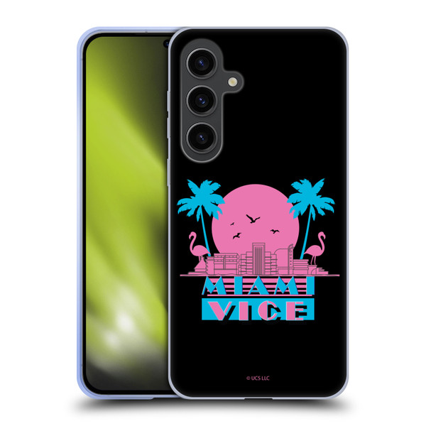 Miami Vice Graphics Sunset Flamingos Soft Gel Case for Samsung Galaxy S24+ 5G
