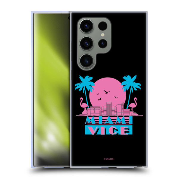 Miami Vice Graphics Sunset Flamingos Soft Gel Case for Samsung Galaxy S24 Ultra 5G