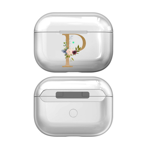 Nature Magick Floral Monogram Letter 2 Letter P Clear Hard Crystal Cover Case for Apple AirPods Pro 2 Charging Case