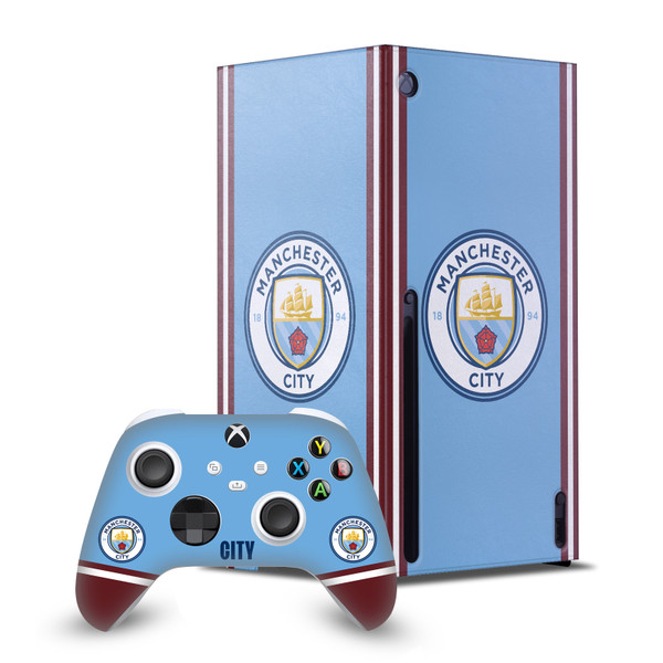 Manchester City Man City FC Logo Art 2022/23 Home Kit Game Console Wrap and Game Controller Skin Bundle for Microsoft Series X Console & Controller
