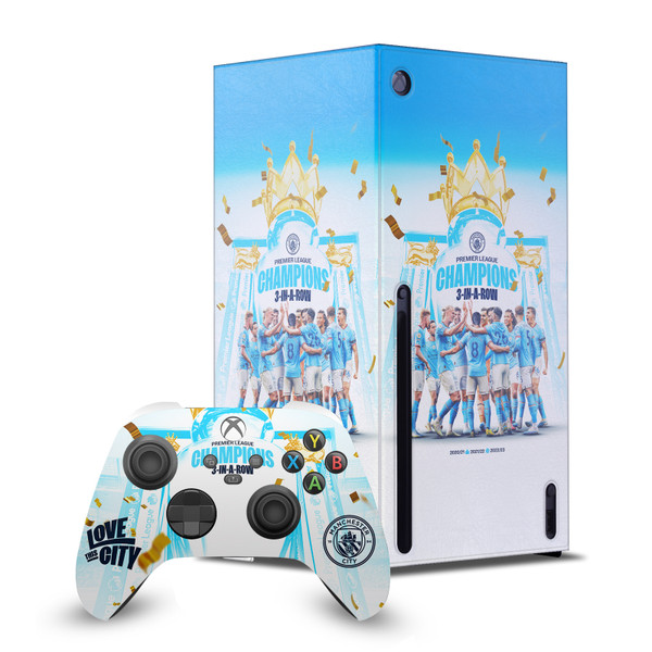 Manchester City Man City FC 2023 Champions Team Poster Game Console Wrap and Game Controller Skin Bundle for Microsoft Series X Console & Controller