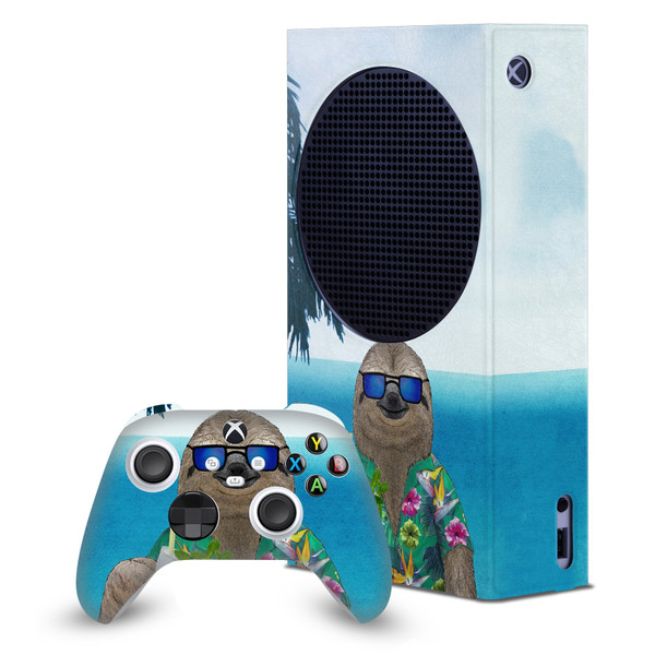 Barruf Art Mix Sloth In Summer Game Console Wrap and Game Controller Skin Bundle for Microsoft Series S Console & Controller