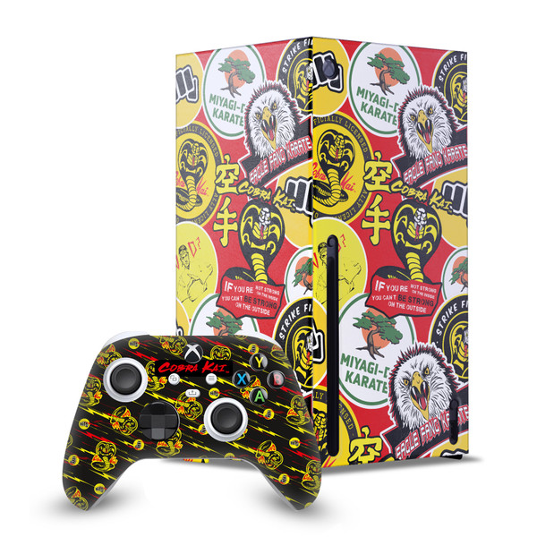 Cobra Kai Iconic Mixed Logos Game Console Wrap and Game Controller Skin Bundle for Microsoft Series X Console & Controller