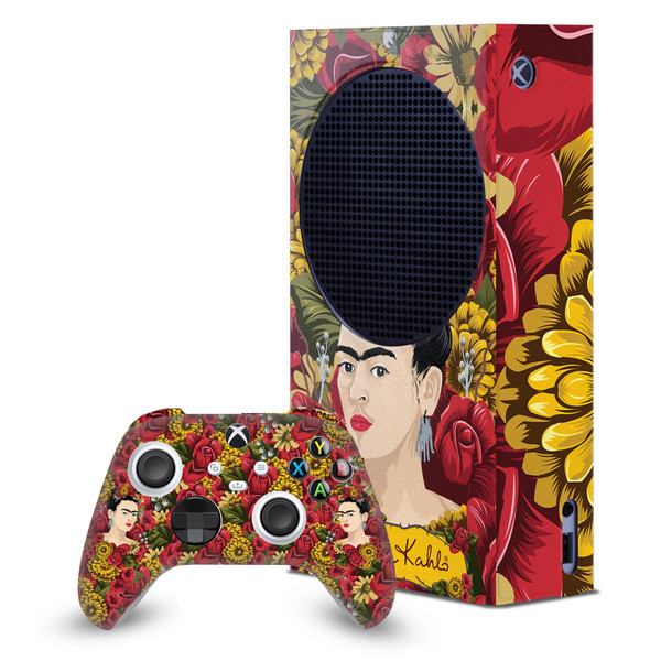 Frida Kahlo Floral Portrait Pattern Game Console Wrap and Game Controller Skin Bundle for Microsoft Series S Console & Controller