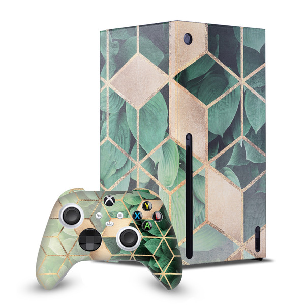 Elisabeth Fredriksson Art Mix Leaves And Cubes Game Console Wrap and Game Controller Skin Bundle for Microsoft Series X Console & Controller